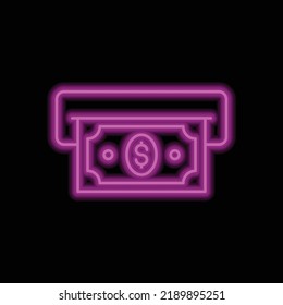 ATM, cash simple icon vector. Flat design. Purple neon on black background.ai