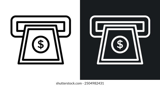 ATM cash vector icon set black and white filled and outlined style.