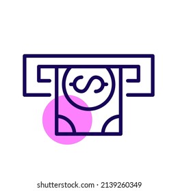 ATM Cash Withdrawal. Pixel Perfect, Editable Stroke Icon