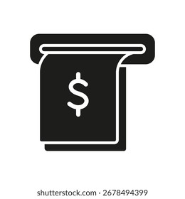 Atm Cash Withdrawal Solid Icon. Banking, Finance, And Money Dispensing Silhouette Symbol. Currency Access And Financial Transactions. Isolated Vector Illustration.