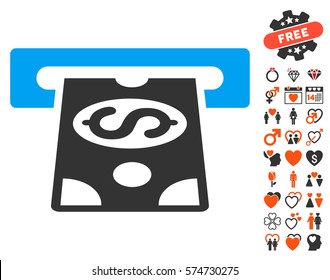 ATM Cashout icon with bonus valentine icon set. Vector illustration style is flat iconic elements for web design, app user interfaces.