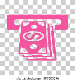 ATM Cashout icon. Vector illustration style is flat iconic symbol, pink color, transparent background. Designed for web and software interfaces.