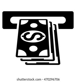 ATM Cashout icon. Vector style is flat iconic symbol with rounded angles, black color, white background.