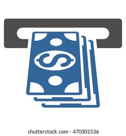 ATM Cashout icon. Vector style is bicolor flat iconic symbol with rounded angles, cobalt and gray colors, white background.