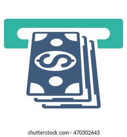 ATM Cashout icon. Vector style is bicolor flat iconic symbol with rounded angles, cobalt and cyan colors, white background.