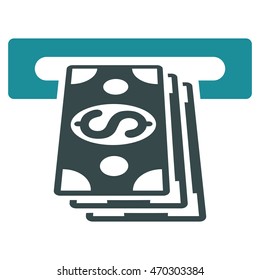 ATM Cashout icon. Vector style is bicolor flat iconic symbol with rounded angles, soft blue colors, white background.