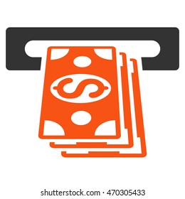 ATM Cashout icon. Vector style is bicolor flat iconic symbol with rounded angles, orange and gray colors, white background.