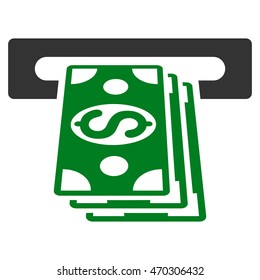 ATM Cashout icon. Vector style is bicolor flat iconic symbol with rounded angles, green and gray colors, white background.