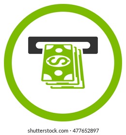 Atm Cashout rounded icon. Vector illustration style is flat iconic bicolor symbol, eco green and gray colors, white background.