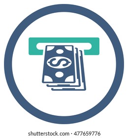Atm Cashout rounded icon. Vector illustration style is flat iconic bicolor symbol, cobalt and cyan colors, white background.