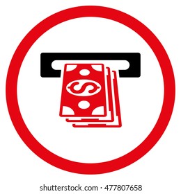 Atm Cashout rounded icon. Vector illustration style is flat iconic bicolor symbol, intensive red and black colors, white background.