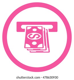 Atm Cashout rounded icon. Vector illustration style is flat iconic symbol, pink color, white background.