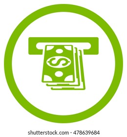 Atm Cashout rounded icon. Vector illustration style is flat iconic symbol, eco green color, white background.
