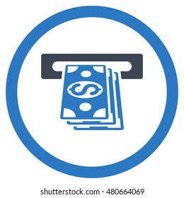 Atm Cashout rounded icon. Vector illustration style is flat iconic bicolor symbol, smooth blue colors, white background.
