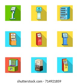 ATM, coffee machine, information apparatus and other types of terminals. Terminals set collection icons in flat style isometric vector symbol stock illustration web.
