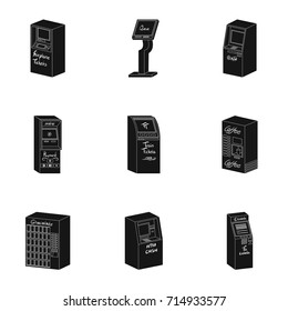 ATM, coffee machine, information apparatus and other types of terminals. Terminals set collection icons in black style isometric vector symbol stock illustration web.