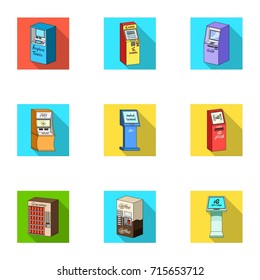 ATM, coffee machine, information apparatus and other types of terminals. Terminals set collection icons in flat style isometric vector symbol stock illustration web.