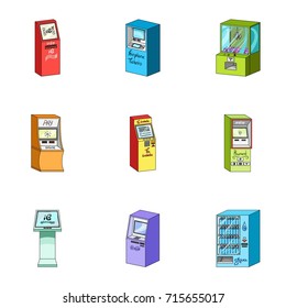 ATM, coffee machine, information apparatus and other types of terminals. Terminals set collection icons in cartoon style isometric vector symbol stock illustration web.