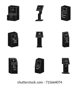 ATM, coffee machine, information apparatus and other types of terminals. Terminals set collection icons in black style isometric vector symbol stock illustration web.