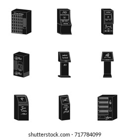 ATM, coffee machine, information apparatus and other types of terminals. Terminals set collection icons in black style isometric vector symbol stock illustration web.