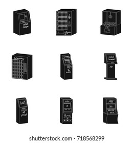 ATM, coffee machine, information apparatus and other types of terminals. Terminals set collection icons in black style isometric vector symbol stock illustration web.