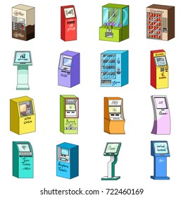 ATM, coffee machine, information apparatus and other types of terminals. Terminals set collection icons in cartoon style isometric vector symbol stock illustration web.