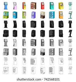 ATM, coffee machine, information apparatus and other types of terminals. Terminals set collection icons in cartoon style isometric vector symbol stock illustration web.