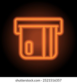 Geldautomat, Kreditkarte einfache Ikone Vektor. Flaches Design. Orangefarbenes Neon auf schwarzem Hintergrund.ai