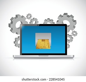 atm credit laptop and gear illustration design over a white background