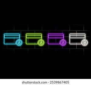 Caixa eletrônico, cartão de crédito Plano de design. Estilo de néon azul no botão. Sombra Com..