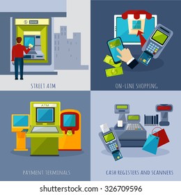 Atm design concept set with payment systems cartoon icons isolated vector illustration