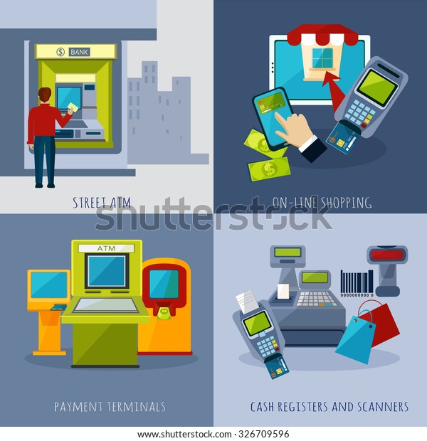 Atm Design Concept Set Payment Systems Stock Vector (Royalty Free ...