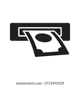 Icono de Vector negro sólido del dinero de la ranura del dispensador del cajero automático aislado del fondo blanco Ilustración automática del diseño del símbolo del retiro de efectivo de la máquina bancaria