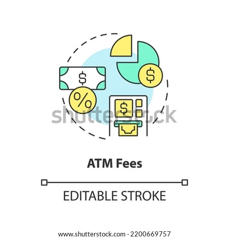 ATM fees concept icon. Payment for withdraw. Choosing credit union abstract idea thin line illustration. Isolated outline drawing. Editable stroke. Arial, Myriad Pro-Bold fonts used