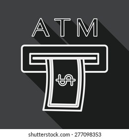 atm flat icon with long shadow, line icon