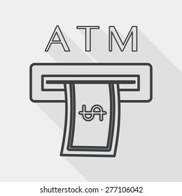atm flat icon with long shadow, line icon