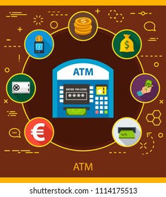 Atm flat icons concept. Vector illustration. Element template for design.