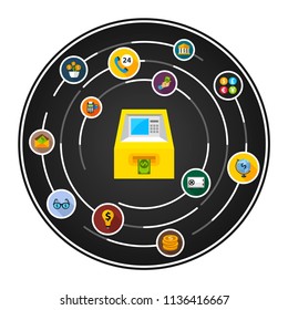 Atm flat icons concept. Vector illustration. Element template for design.