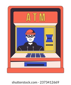 ATM fraud flat line concept vector spot illustration. Thief stealing money. Online banking 2D cartoon outline object on white for web UI design. Cybercrime editable isolated color hero image