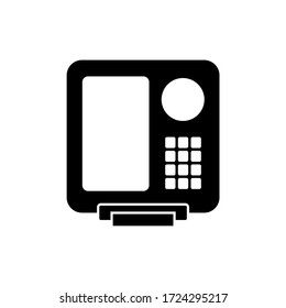 Diseño de iconos de vector de glifos ATM. Diseño de ilustraciones de cajeros automáticos. Icono vector de glifo negro.