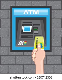 ATM human hand with a card Vector