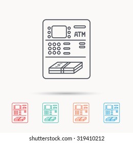 ATM icon. Automatic cash withdrawal sign. Linear icons on white background. Vector