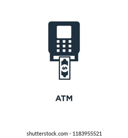 Atm icon. Black filled vector illustration. Atm symbol on white background. Can be used in web and mobile.