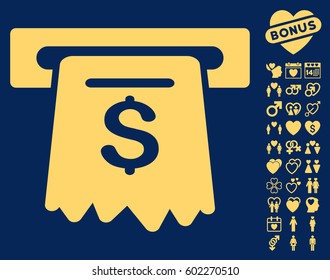 ATM icon with bonus decoration clip art. Vector illustration style is flat iconic symbols on white background.