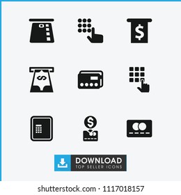 Atm icon. collection of 9 atm filled icons such as credit card. editable atm icons for web and mobile.
