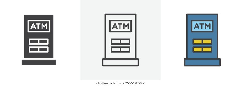 ATM icon collection in black and colored style.