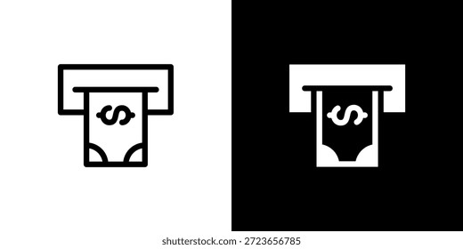 Concepto de icono de cajero automático con fondo blanco negro plano. Ilustración vectorial.