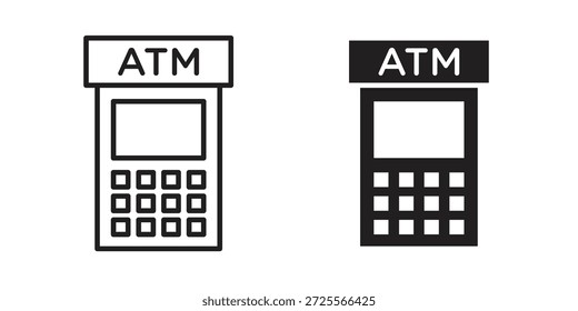 Atm icon in filled, thin line, stroke style for website and apps