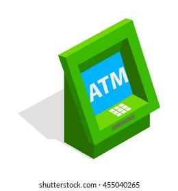 ATM icon in isometric 3d style isolated on white background. Money symbol