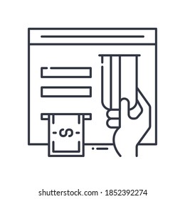Icono Atm, ilustración lineal aislada, vector de línea delgada, signo de diseño web, símbolo de concepto de contorno con trazo editable sobre fondo blanco.